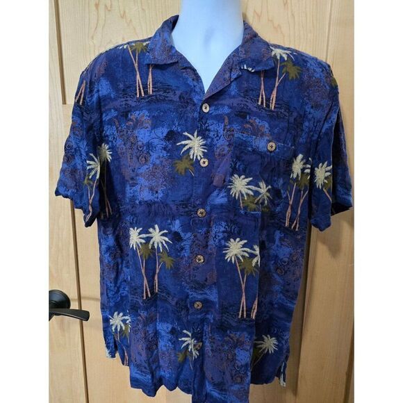 Vintage Hawaiian Palm Tree Print Button-Up Shirt Mens - Picture 2 of 4